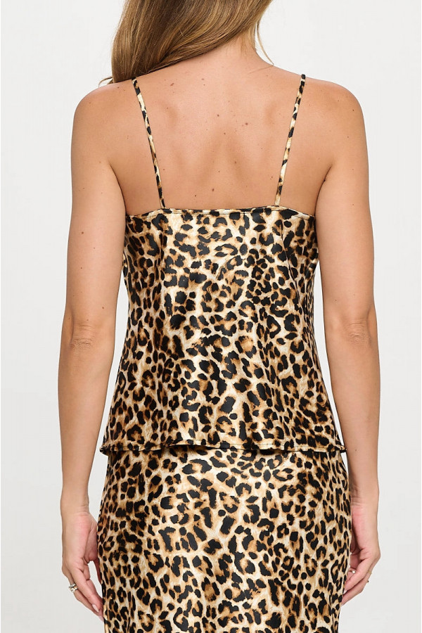 Vida Symmetry Print Satin Cowl Neck Tank Top