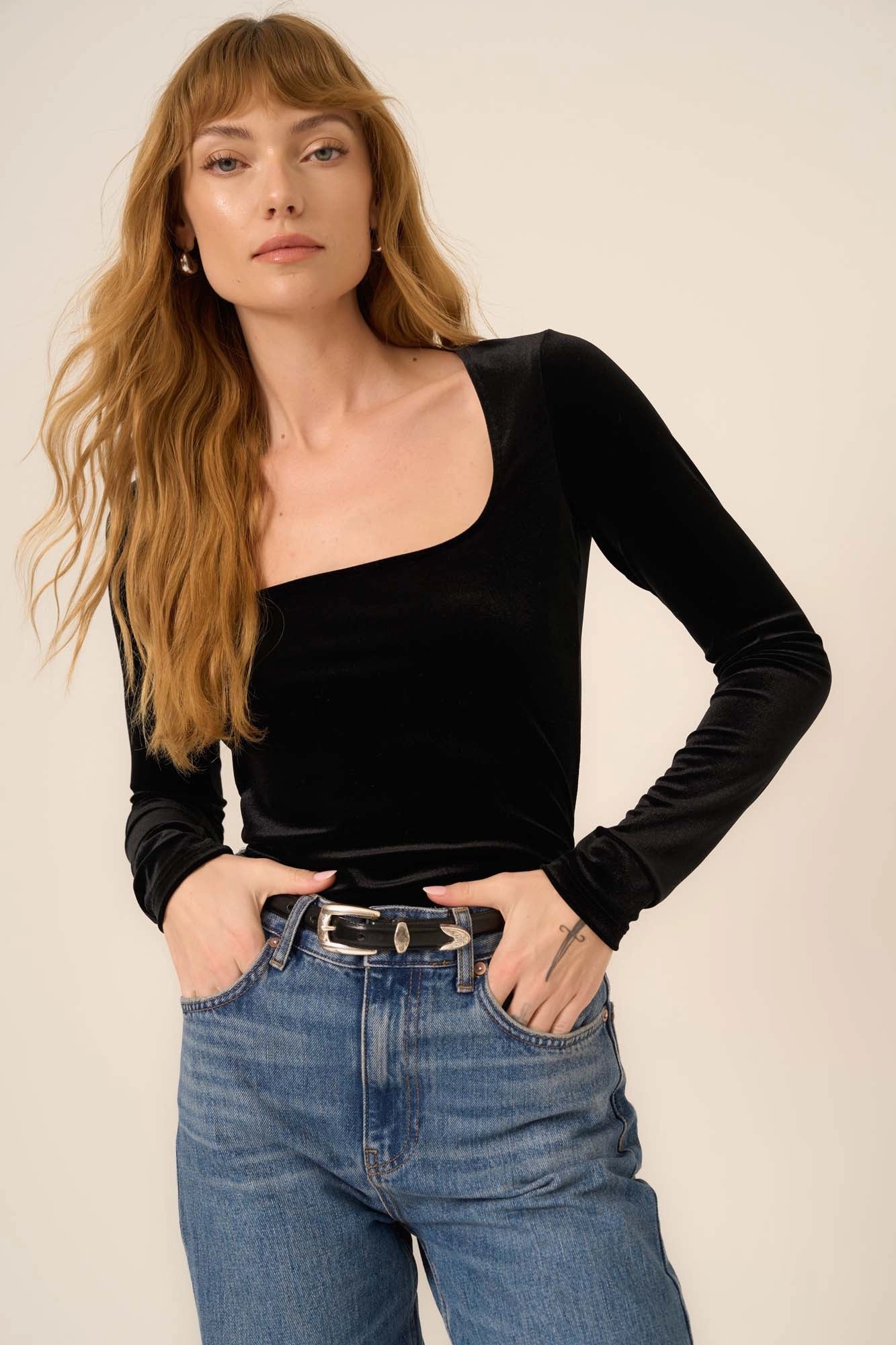 Lush Rush Come True Square Neck Velvet Long Sleeve